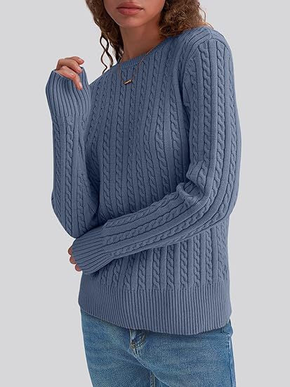 Damen Grobstrickpullover mit Zopfdesign und langen Ärmeln EB