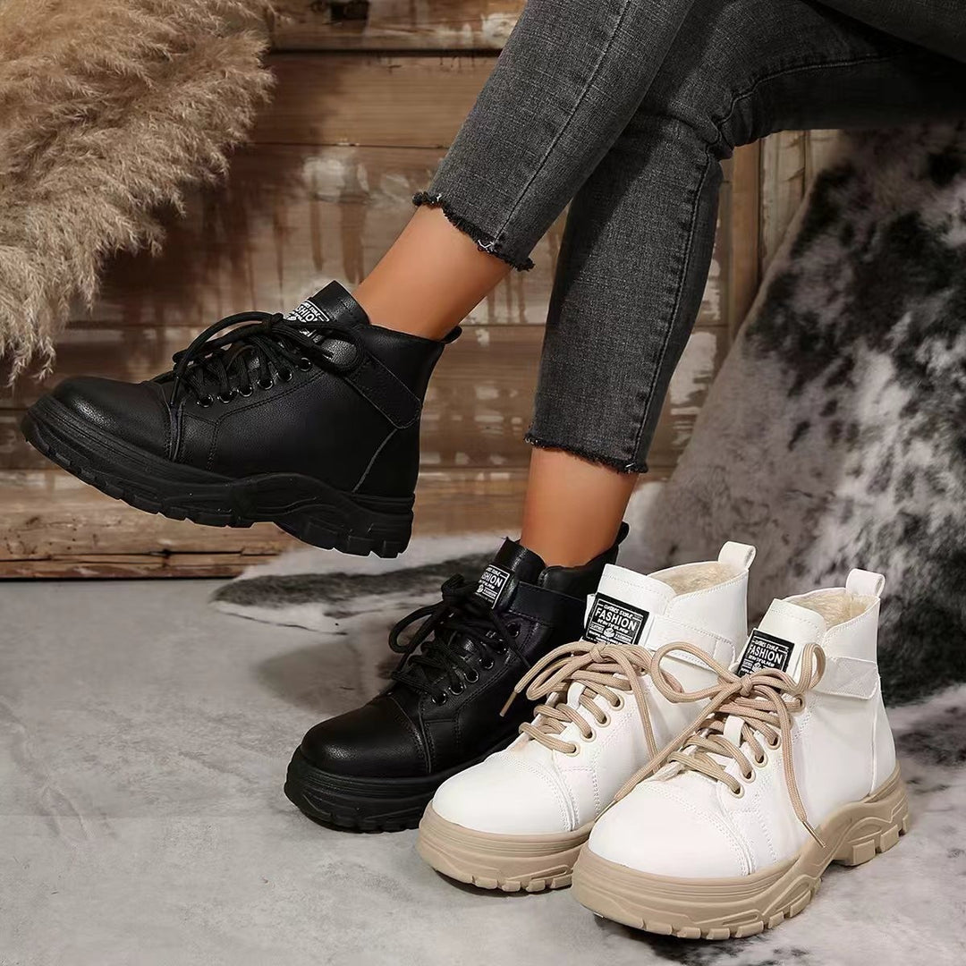 Damen Modische Schnürboots mit stabiler Sohle und praktischem Klettverschluss EB