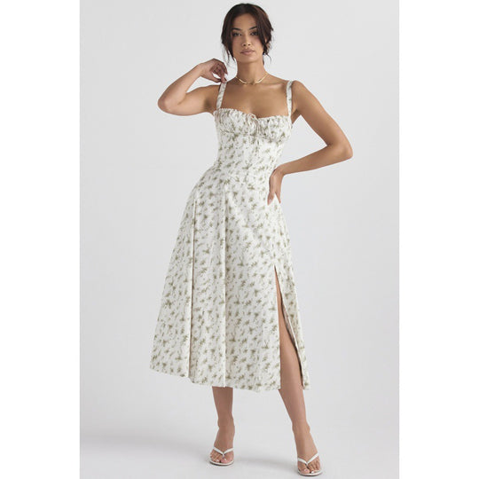 Damen Maxikleid mit floralem Design und elegantem Schlitz EB