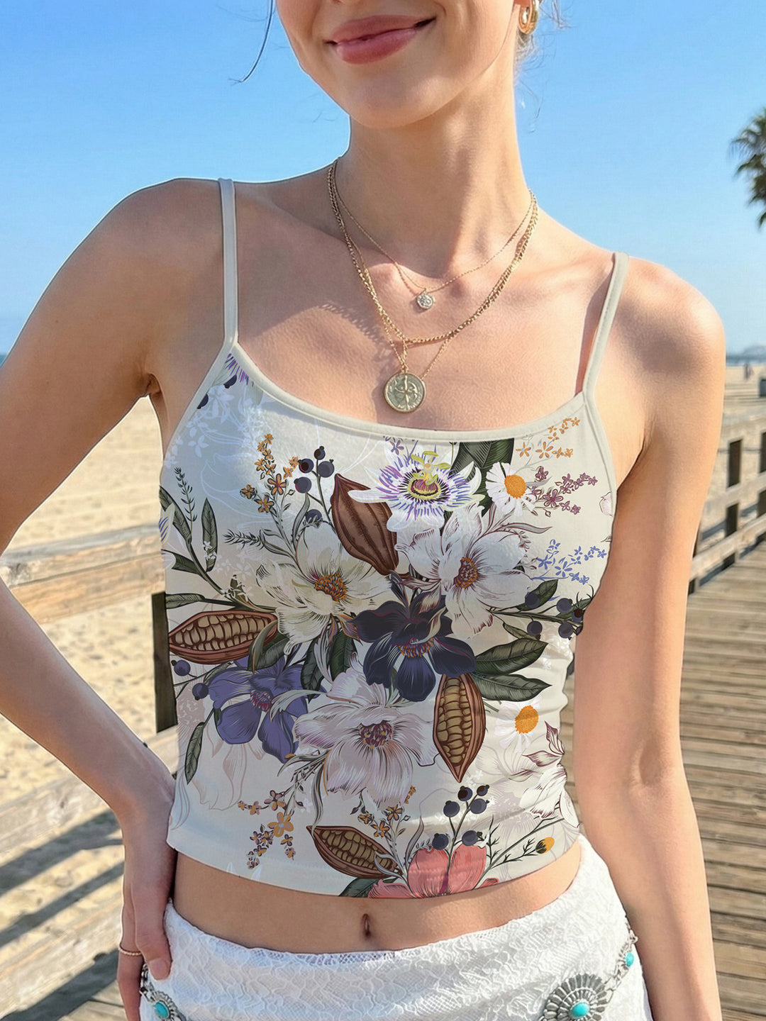Damen lässiges Spaghetti-Trägershirt mit tierischem Muster EB