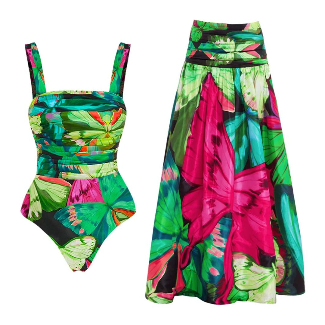 Damen Floral Druck Einteiler-Badeanzug EB