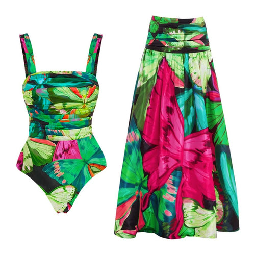 Damen Floral Druck Einteiler-Badeanzug EB
