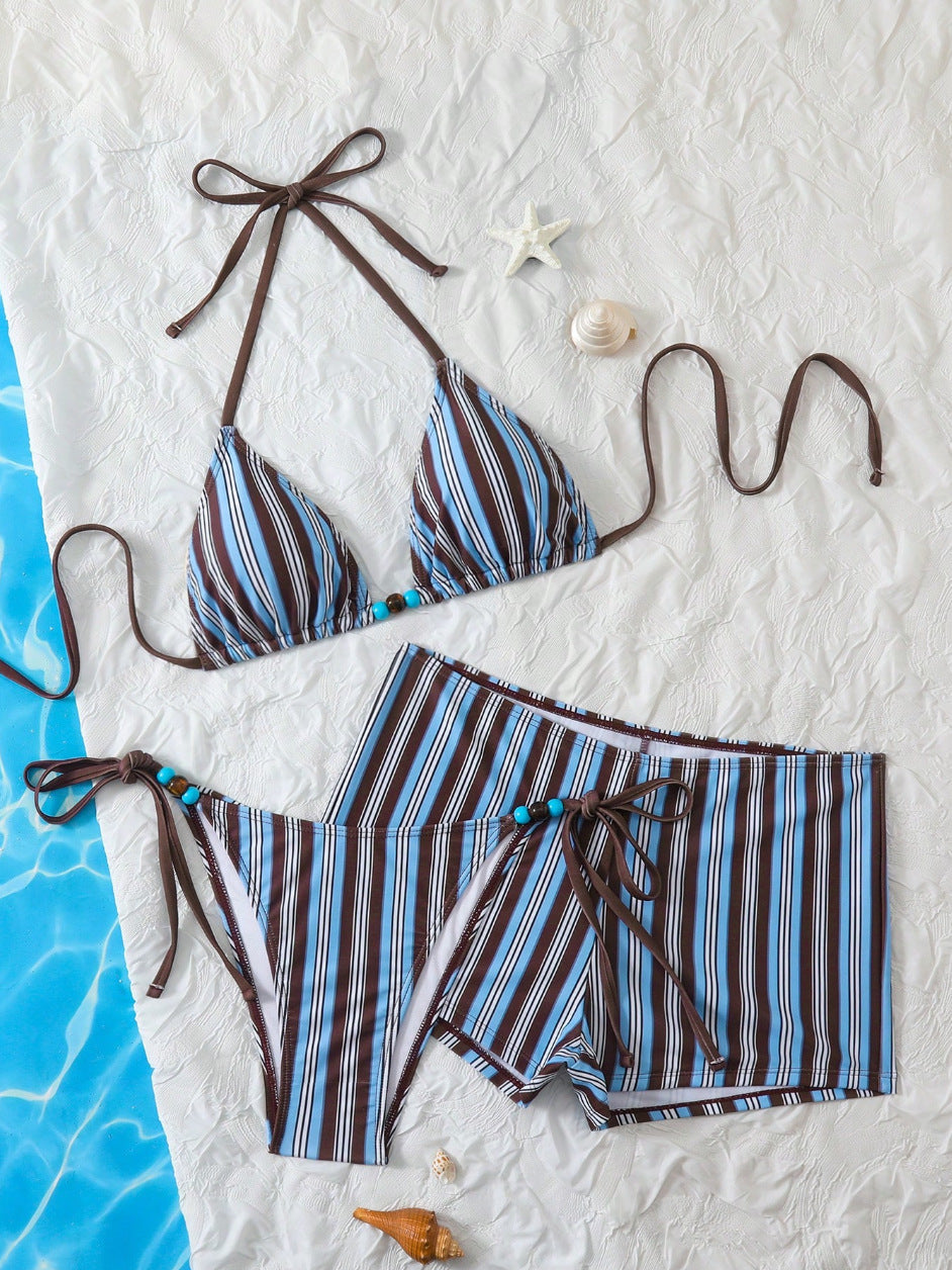 Damen Triangel-Bikini mit modischem Streifenmuster EB