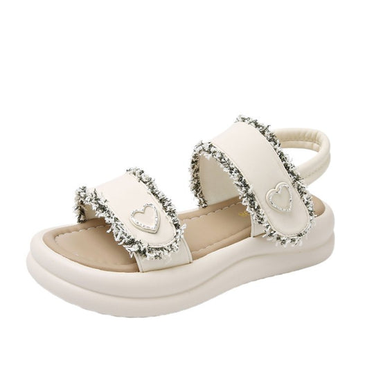 Damen modische Sandalen mit elastischen Riemen und herzförmigen Akzenten EB