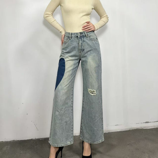 Damen weit geschnittene Denim-Jeans mit einzigartigen Farbakzenten EB