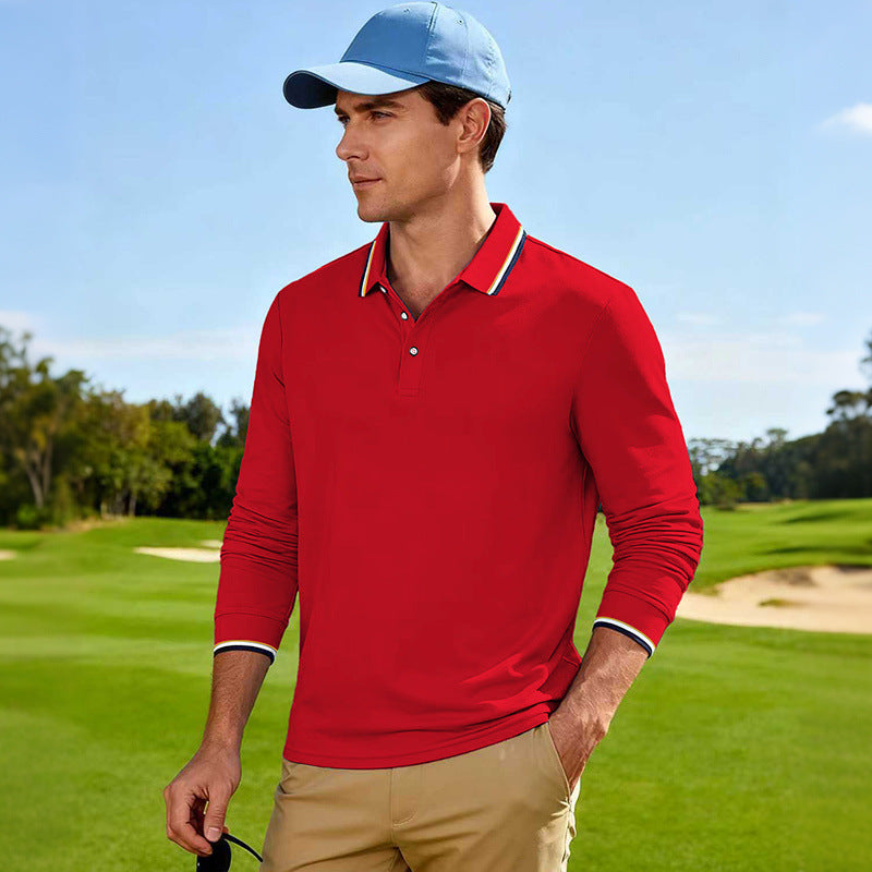 Herren Golf-Performance-Poloshirt langärmlig atmungsaktiv mit Kontrastkragen EB