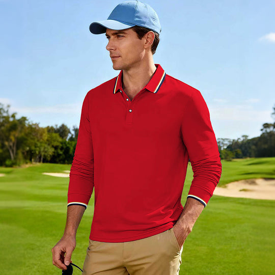 Herren Golf-Performance-Poloshirt langärmlig atmungsaktiv mit Kontrastkragen EB