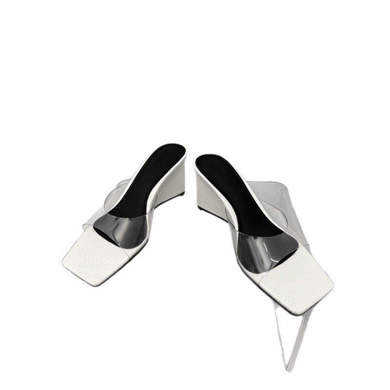 Damen Plateau-Pumps mit Schlangenmuster und transparentem Riemendesign EB