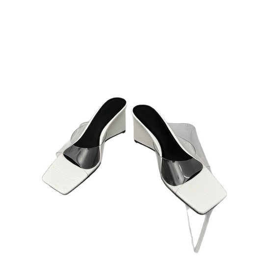 Damen Plateau-Pumps mit Schlangenmuster und transparentem Riemendesign EB