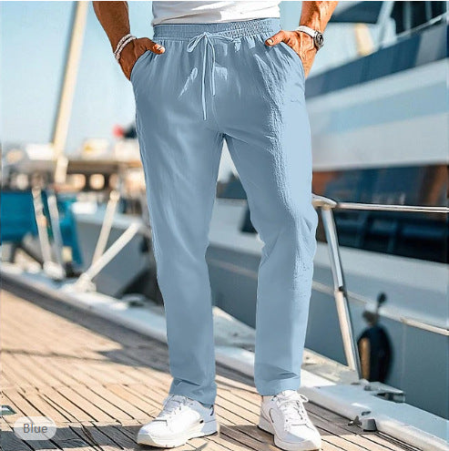 Herren nan lässige Leinenmisch-Joggerhose mit Kordelzug, angeschrägten Eingrifftaschen und schmalem Knöchelabschluss EB