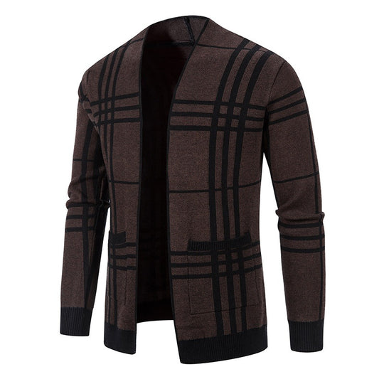 Herren Strickjacke mit modernem Karomuster und praktischem Reißverschluss EB