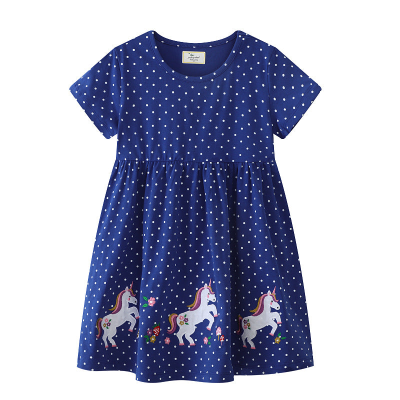 Mädchen Kleid mit Punkten und Einhornstickerei EB
