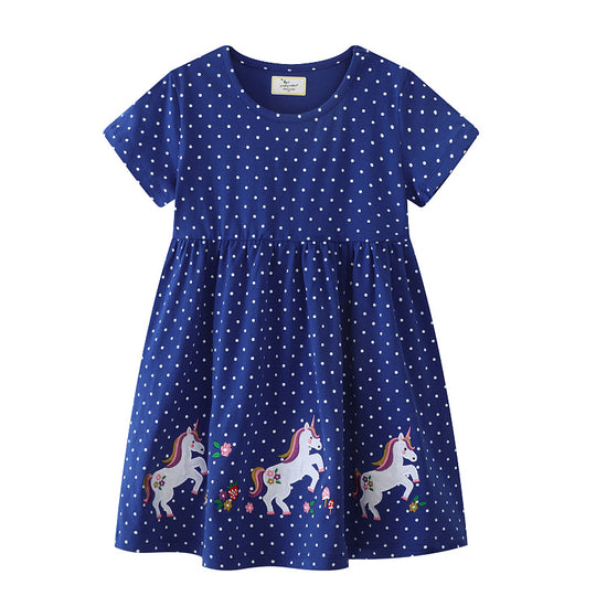Mädchen Kleid mit Punkten und Einhornstickerei EB