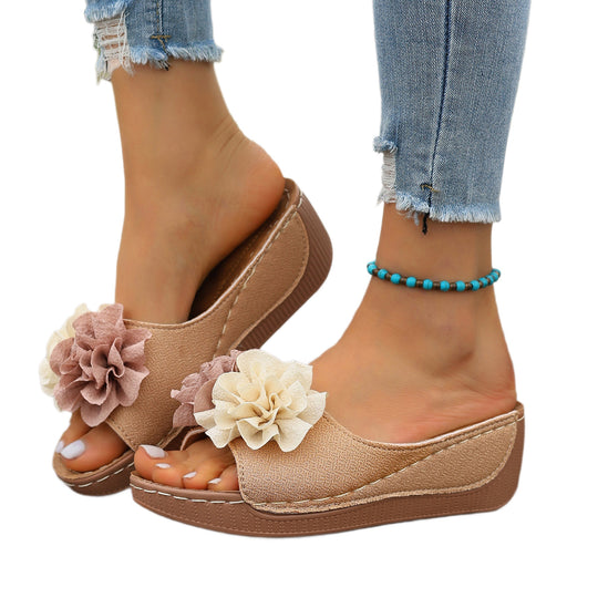 Damen Wedge-Pantoletten mit floralem Detail EB