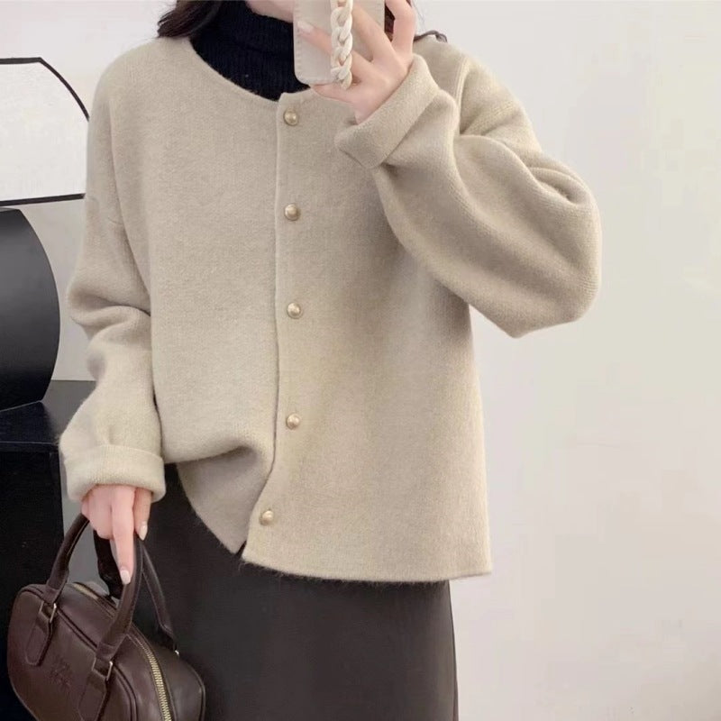 Damen Grobstrickjacke mit eleganter Knopfleiste und lässigem Schnitt EB