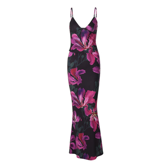 Damen Elegantes Maxikleid mit floralem Muster und Spaghetti-Trägern EB