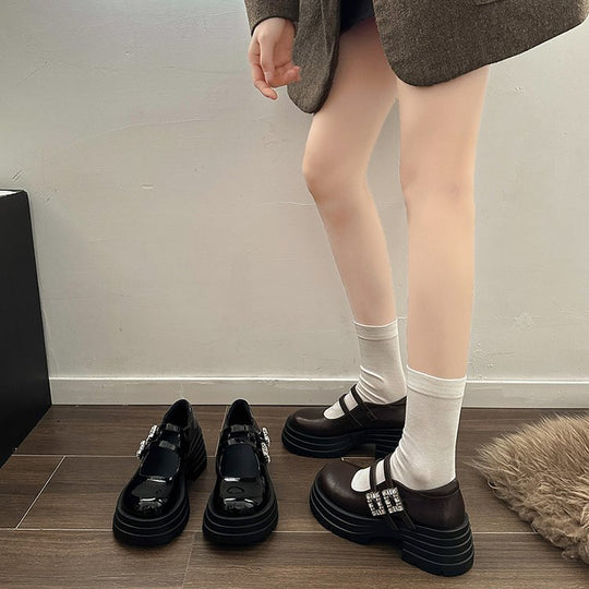 Damen Plateau-Ballerinas mit doppelt verstellbarem Riemen und glitzernden Details EB