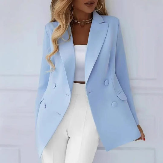 Damen Elegant taillierter Longblazer mit stoffbezogenen Knöpfen EB