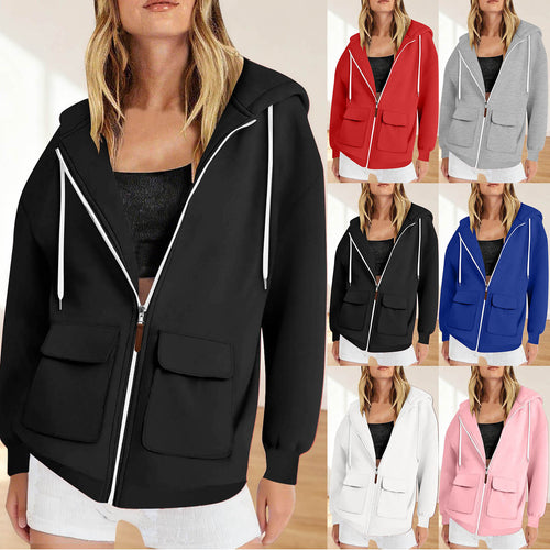 Damen lässige Kapuzenjacke mit großen Taschen EB