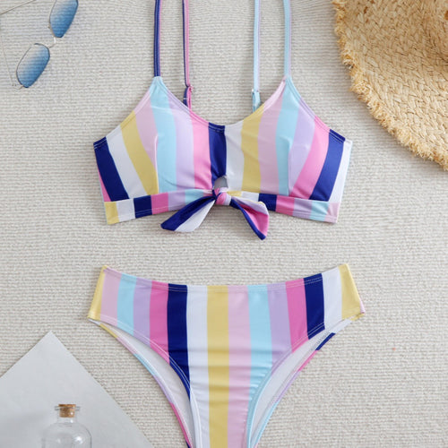 Damen Bikiniset mit eleganten Streifen und chicem Knoten EB