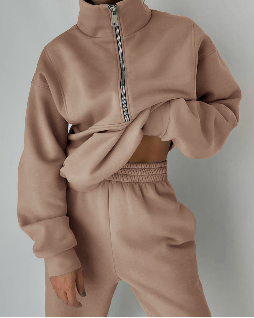 Damen Lässiger Oversized-Hoodie und Jogginghose Set mit Praktischem Reißverschluss EB