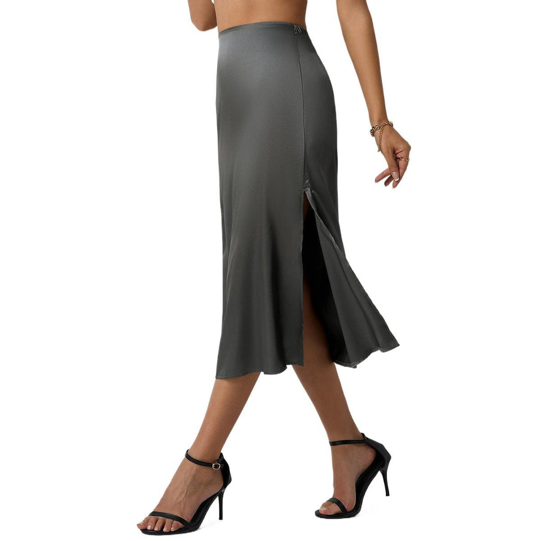 Damen eleganter Satin-Midirock mit fließendem Schnitt und hohem Bund EB