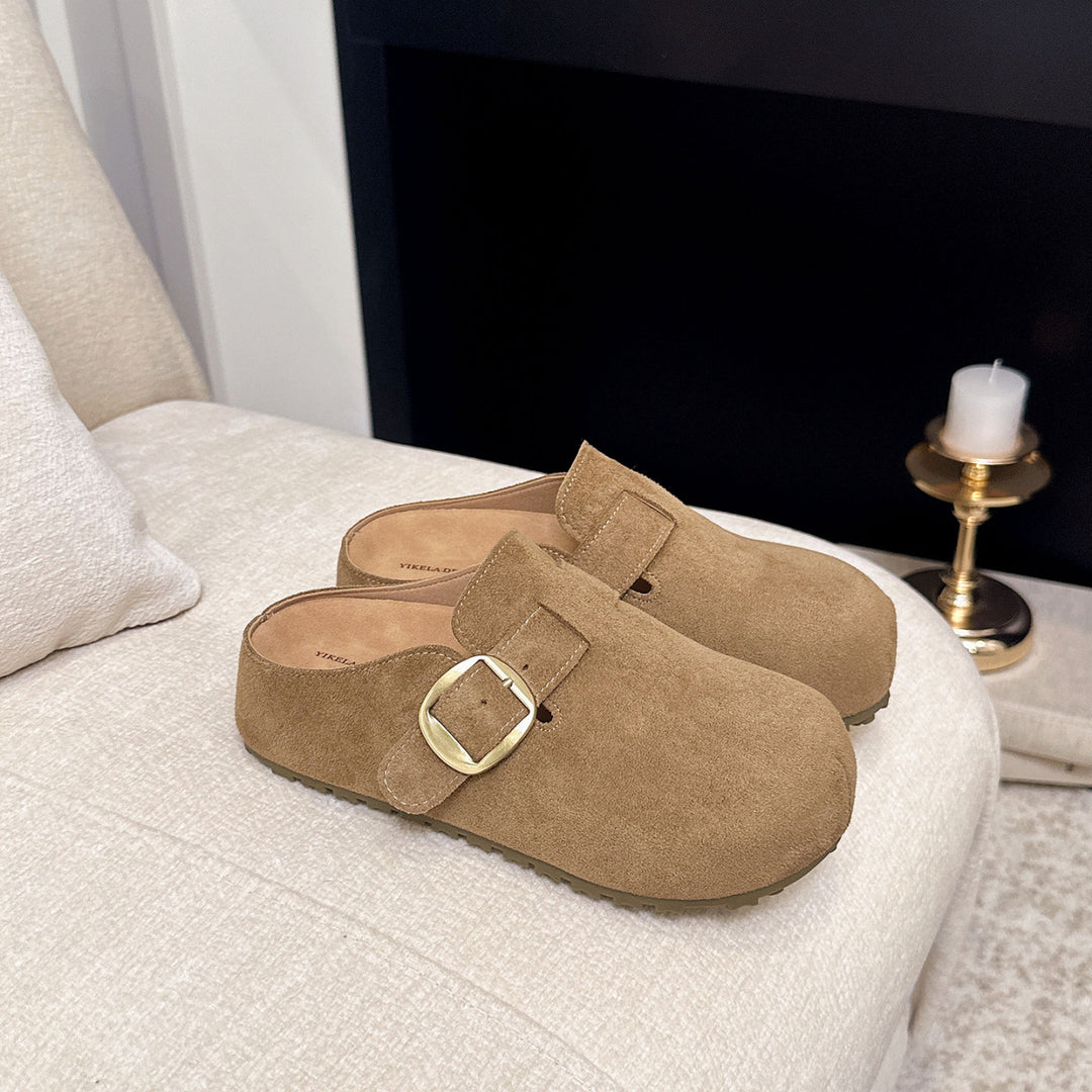 Damen Clogs aus hochwertigem Wildleder mit eleganter Schnalle EB