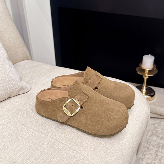 Damen Clogs aus hochwertigem Wildleder mit eleganter Schnalle EB