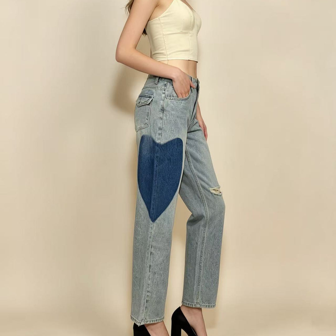 Damen weit geschnittene Denim-Jeans mit einzigartigen Farbakzenten EB