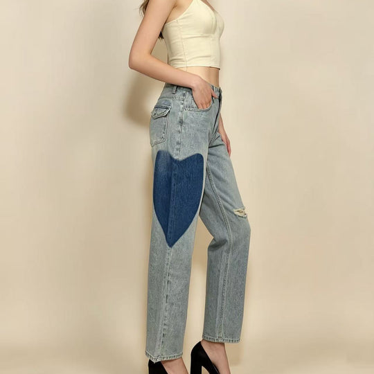 Damen weit geschnittene Denim-Jeans mit einzigartigen Farbakzenten EB