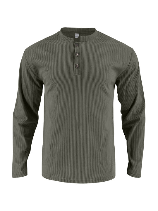 Herren Langarmshirt mit modischer Stehkragen und Knopfleiste EB