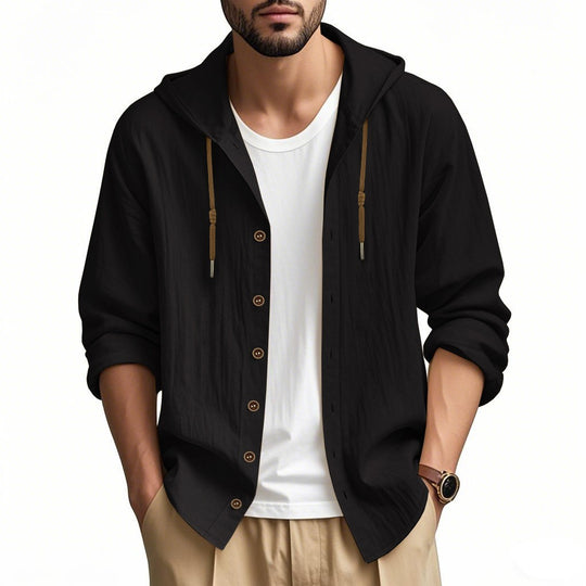 Herren lässige Hemdjacke mit Kapuze und Druckknopfleiste EB