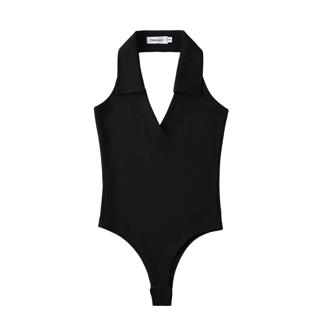 Damen figurbetontes Bodysuit mit modischem Kragen EB