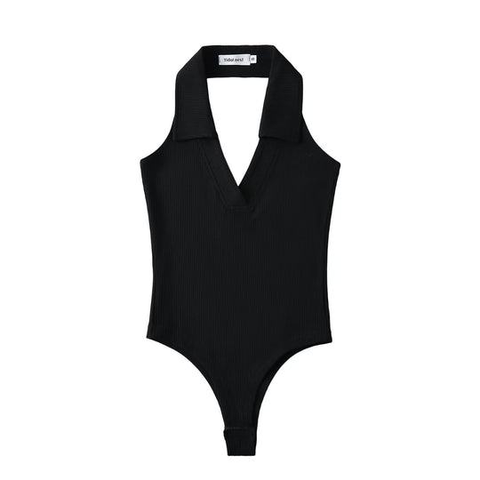 Damen figurbetontes Bodysuit mit modischem Kragen EB