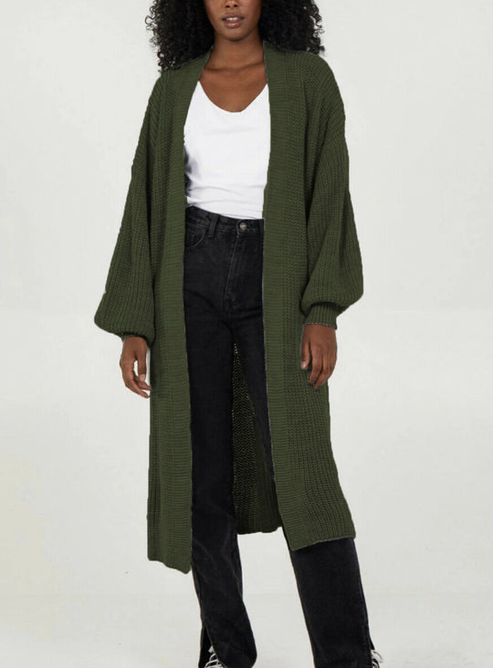 Damen Strickmantel mit voluminösen Ärmeln und offenem Schnitt EB