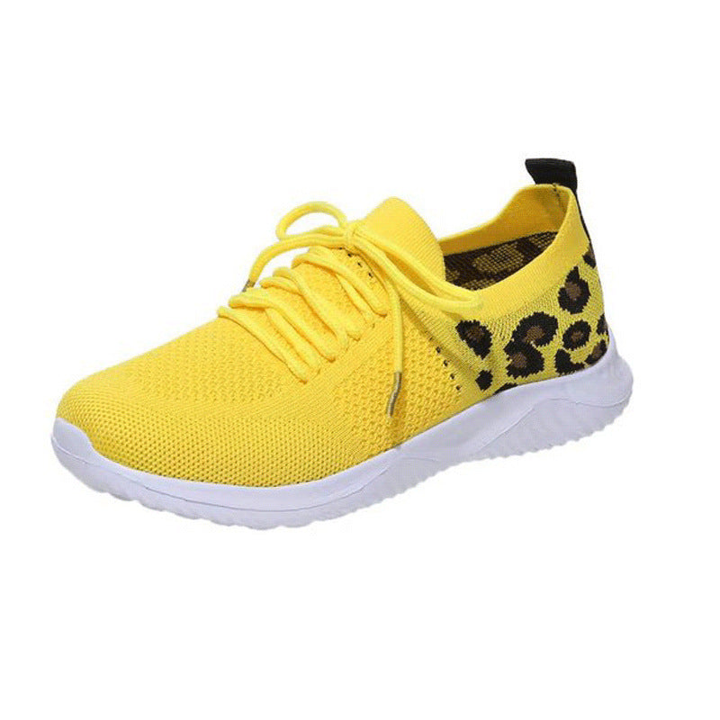 Damen nan atmungsaktiver Strick-Sneaker mit elastischem Einstieg, gepolstertem Komfortfußbett und Animalprint-Fersenbesatz EB