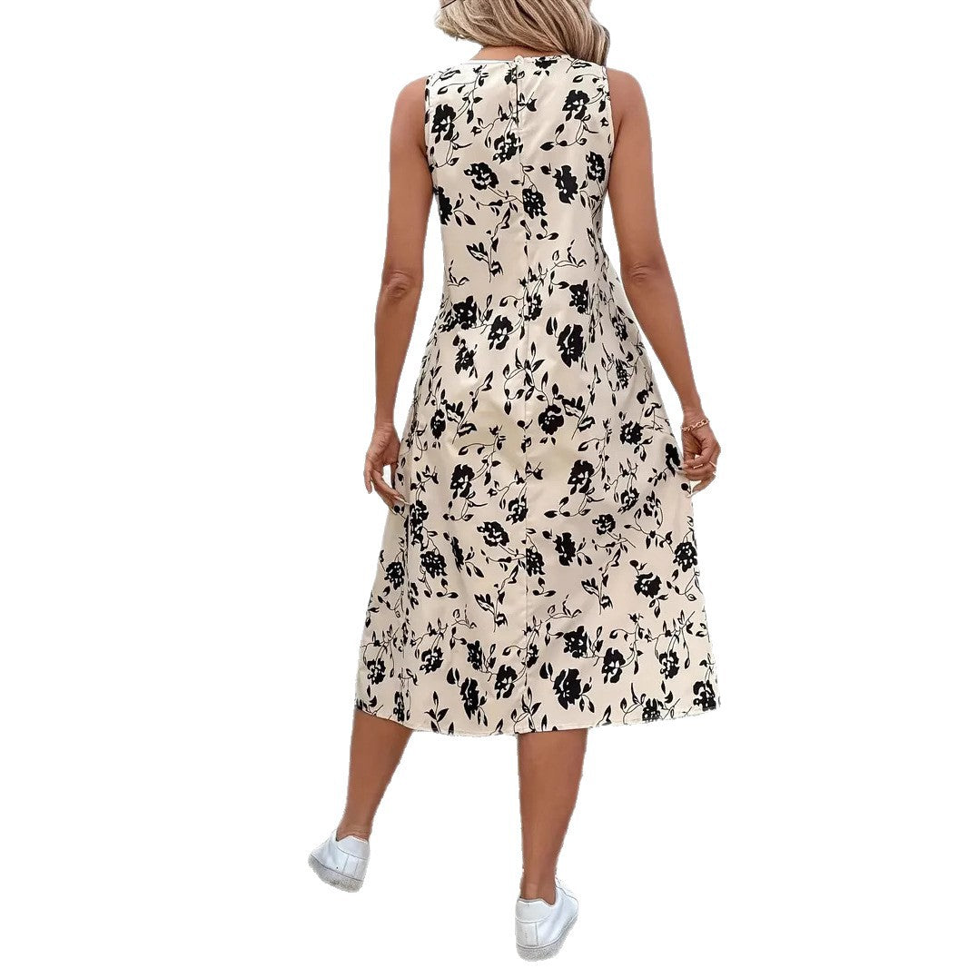 Damen Ärmelloses Maxikleid mit floralem Muster und praktischen Taschen EB