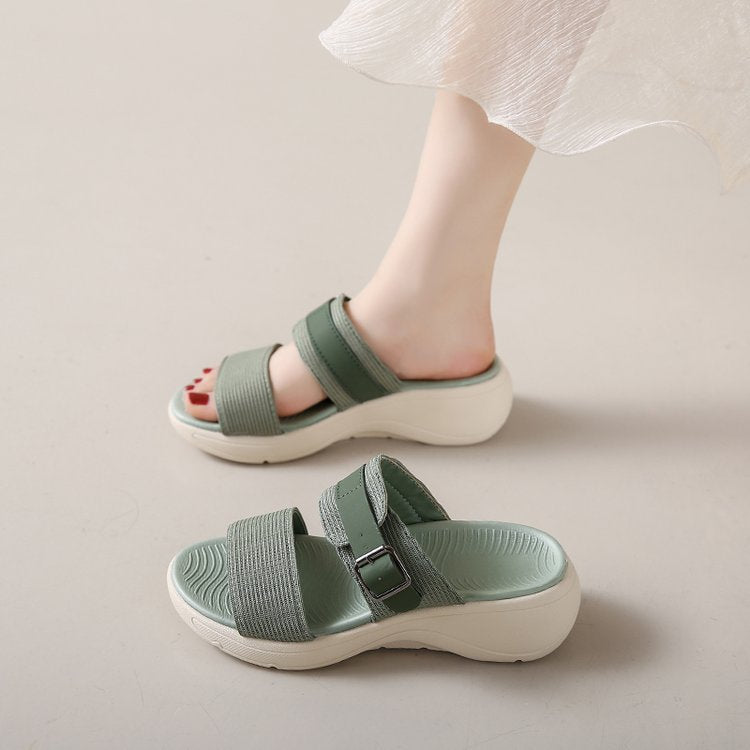 Damen bequeme Sandalen mit breitem Riemen und ergonomischer Sohle EB
