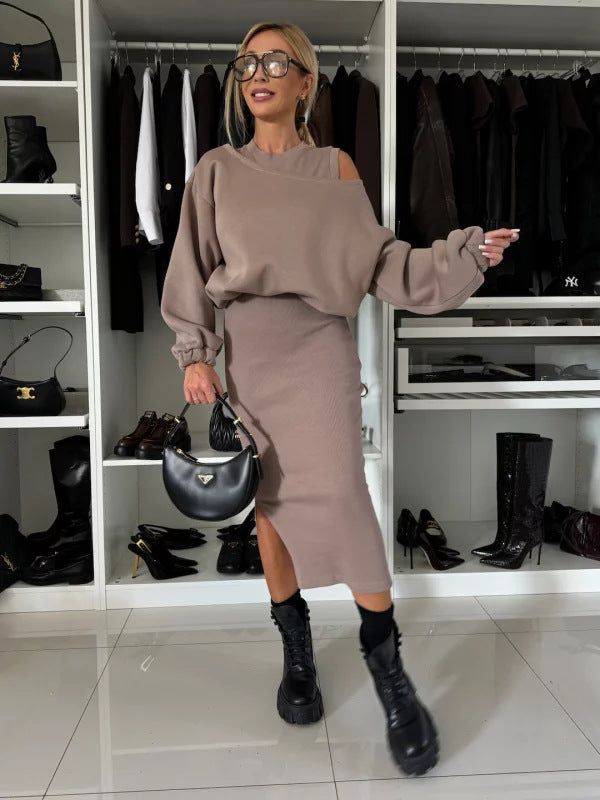 Damen legeres Sweatkleid mit asymmetrischem Saum und luftigen Ärmeln EB