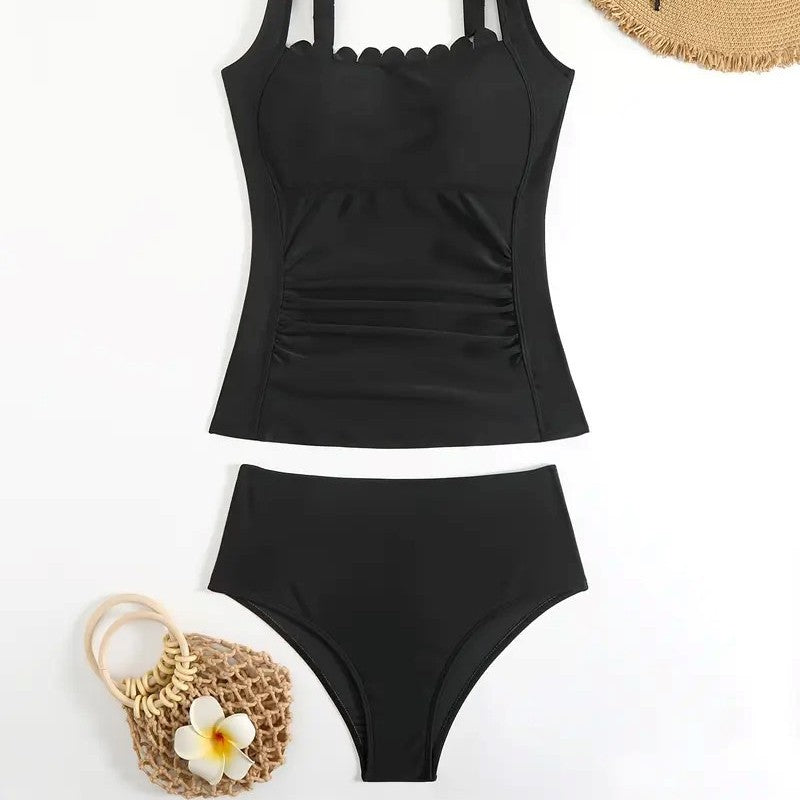 Damen Raffung Badeanzug mit elegantem Ausschnitt EB