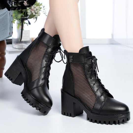 Damen Modische Stiefeletten mit atmungsaktivem Mesh-Einsatz und robuster Sohle EB