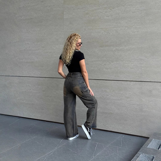 Damen modische Cargo-Jeans mit praktischen Seitentaschen und lässigem Schnitt EB