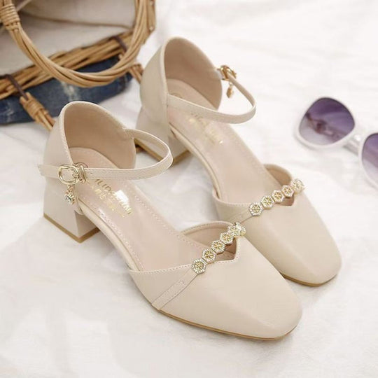 Damen Elegante Blockabsatz-Pumps mit Schmuckverzierung EB
