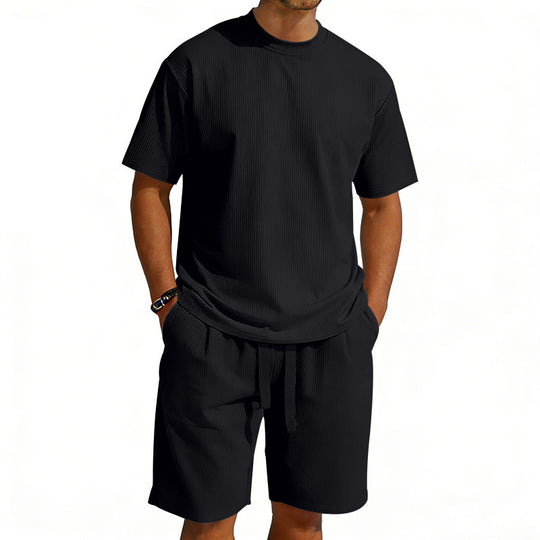 Herren nan Kurzarmshirt- und Bermudakombination aus geripptem Jersey mit elastischem Tunnelzugbund EB