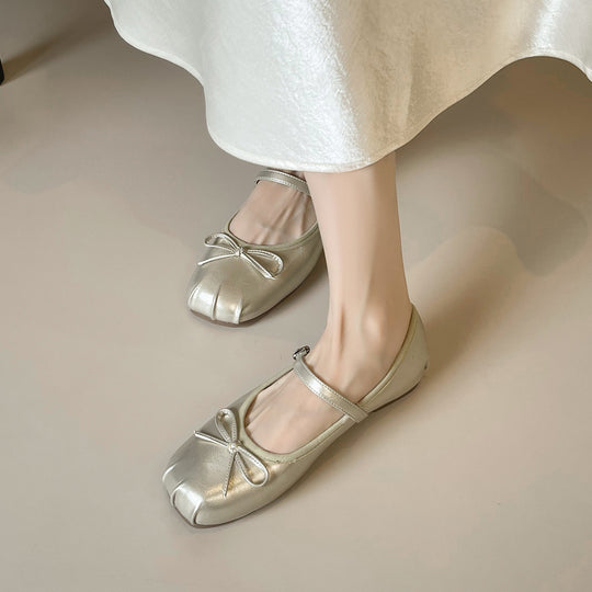 Damen Ballerinas mit modischem Schleifenakzent und elegantem Metallic-Finish EB