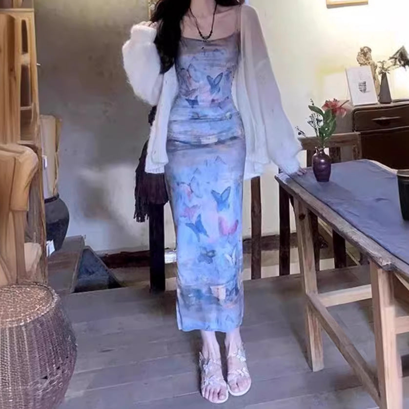 Damen Maxikleid im floralen Wasserfarbdruck EB