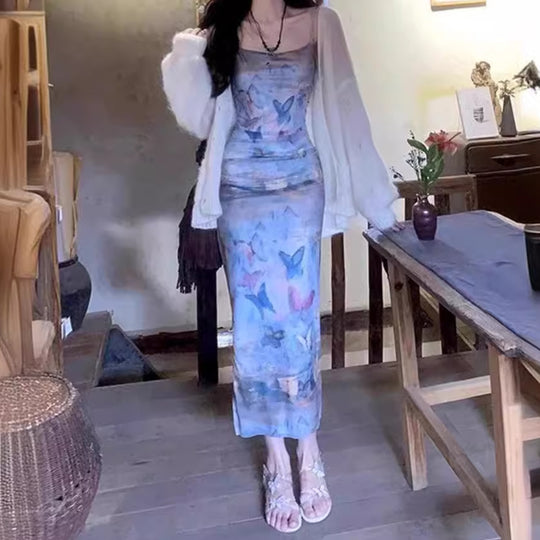 Damen Maxikleid im floralen Wasserfarbdruck EB