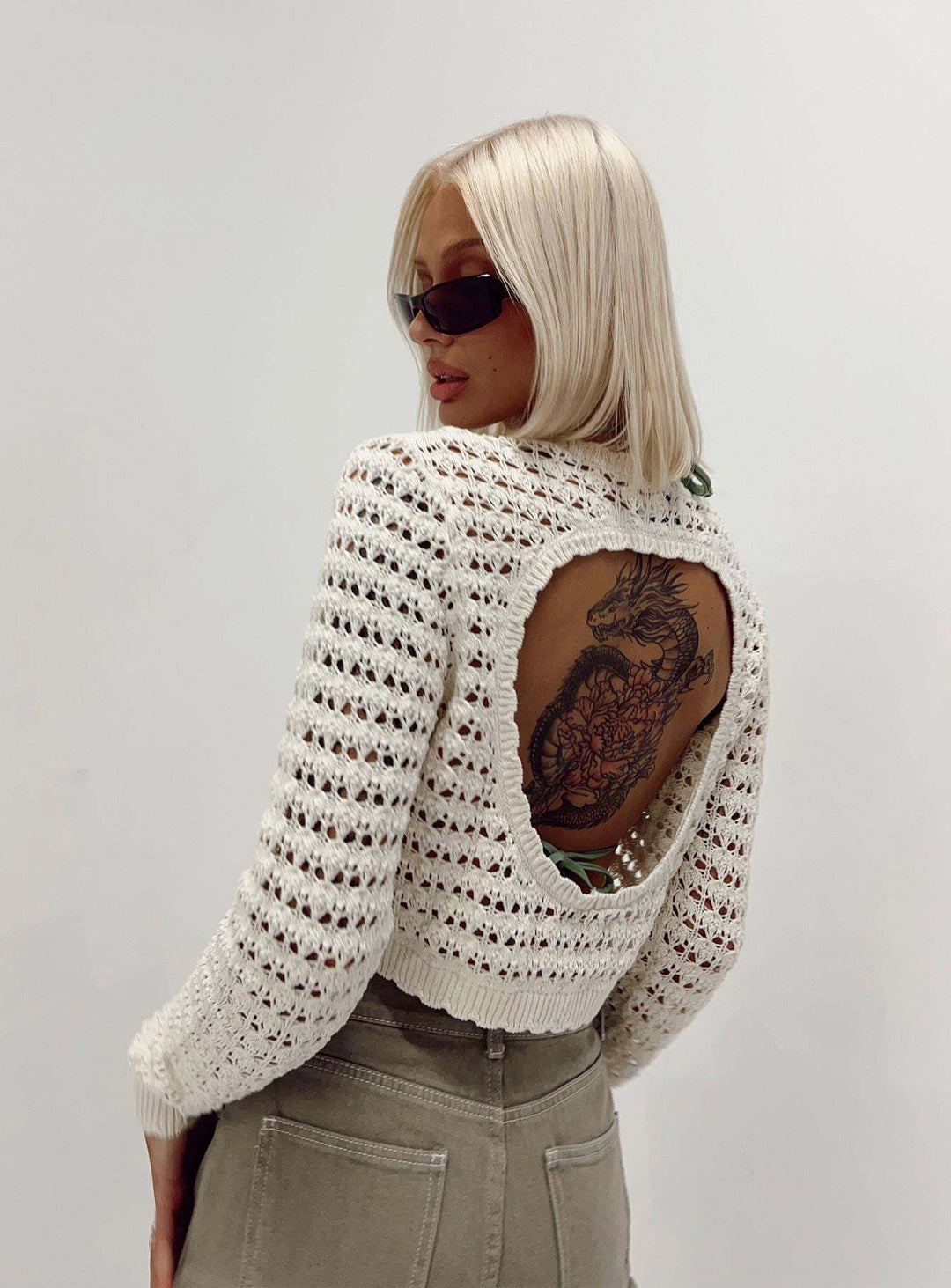 Damen gehäkeltes Crop-Top mit modischer Lochstruktur EB
