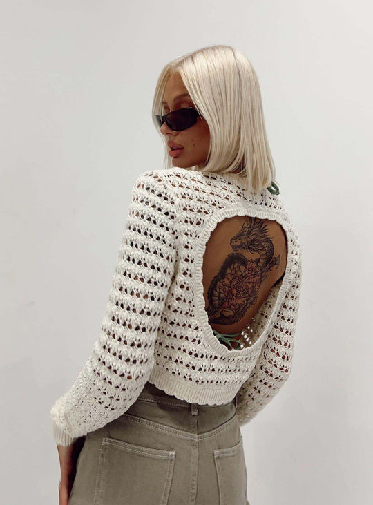 Damen gehäkeltes Crop-Top mit modischer Lochstruktur EB