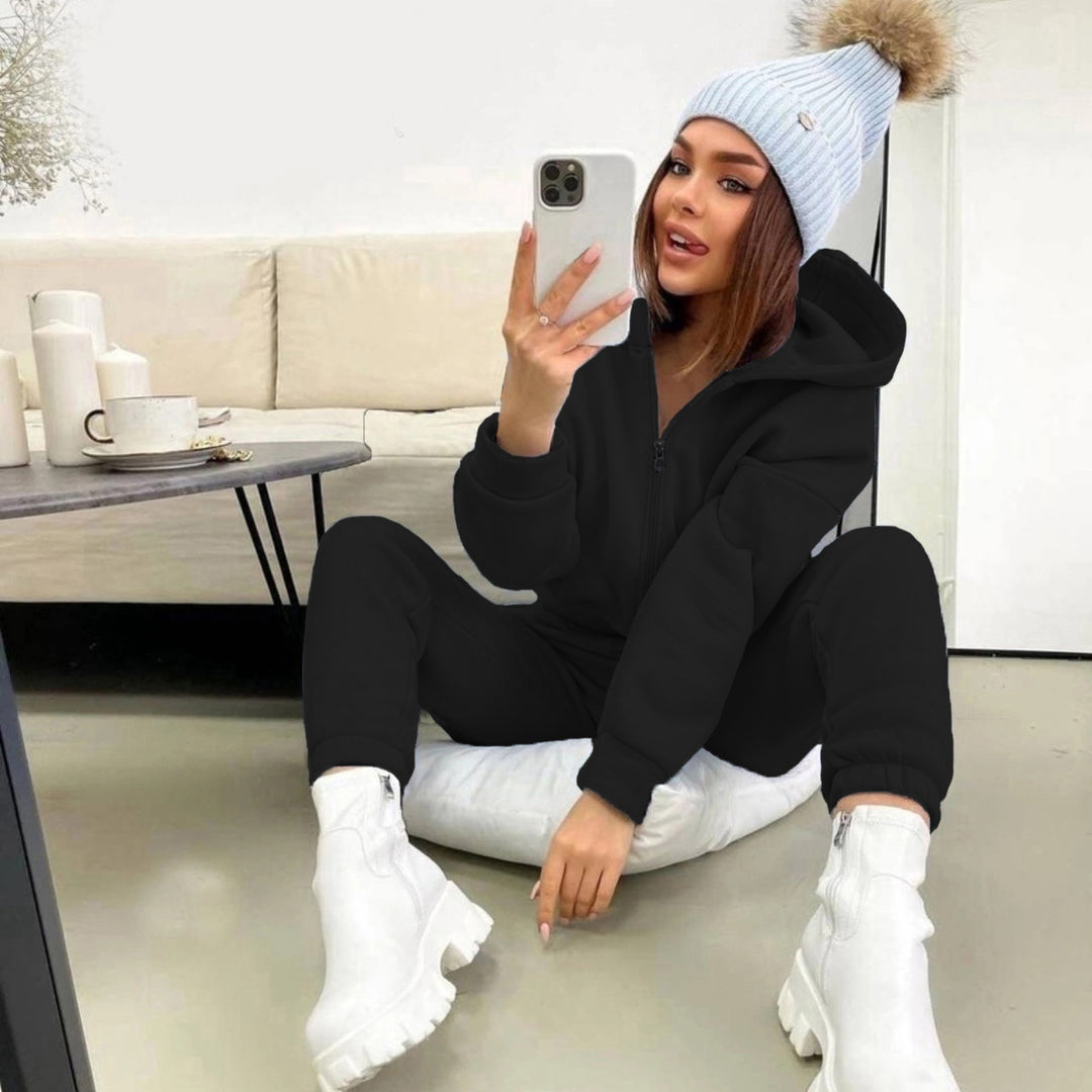 Damen nan weiches Reißverschluss-Hoodie und taillierte Komfort-Jogginghose Set mit innenliegendem Fleece EB